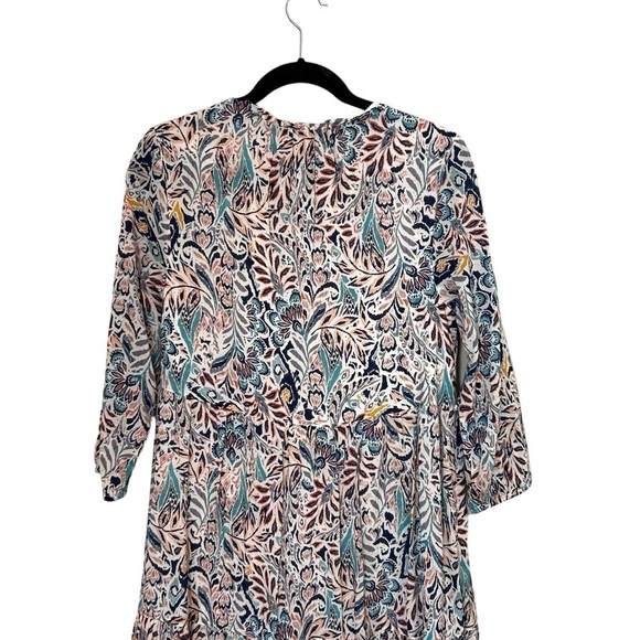 Lucky Brand Women's 3/4 Sleeve Blue Floral Paisley Print Midi Dress - Picture 4 of 10
